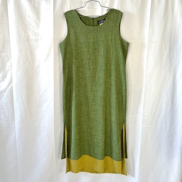 LASAGNIE GREEN DRESS MAXI DRESS LAYERED DRESS SLIT ON THE SIDE BOXY SHAPE 16 - Picture 3 of 16